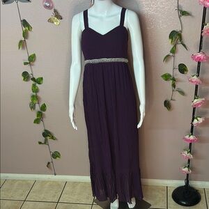 Chic Plum Maxi Dress with Embellished Waist